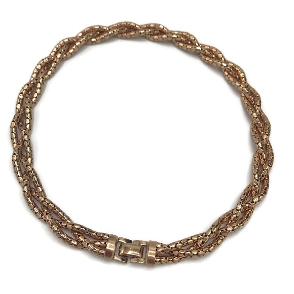 BiGNEY Vintage Signed 10KT GF (Rose-Gold) Braided Mesh Necklace Collar Pat Pend - Picture 3 of 6